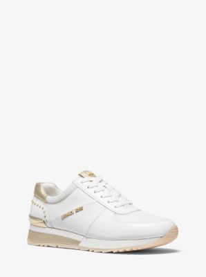 michael michael kors allie embellished leather and canvas trainer