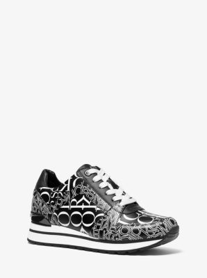 billie newsprint logo leather trainer