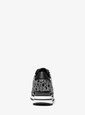 billie newsprint logo leather trainer