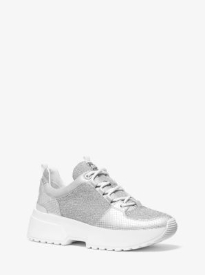 Cosmo Metallic Knit and Snake Embossed Leather Trainer Michael