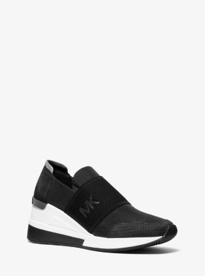 Felix Canvas and Snake-Embossed Nubuck Trainer | Michael Kors