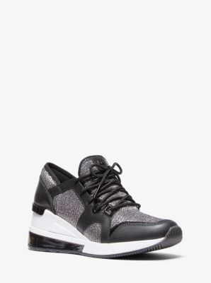 olympia extreme embellished leather and glitter chain mesh trainer