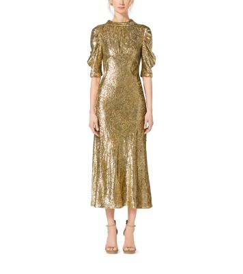 Gold Metallic Paisley Velvet Fil Coup&eacute; Dress