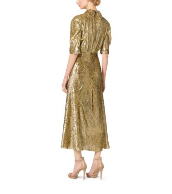 Gold Metallic Paisley Velvet Fil Coup&eacute; Dress
