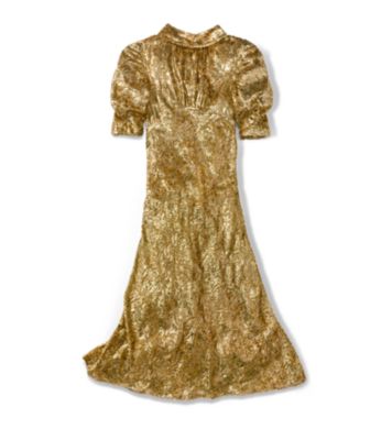Gold Metallic Paisley Velvet Fil Coup&eacute; Dress