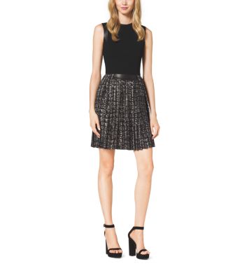 Pleated Stretch-Bouclé Crepe Dress | Michael Kors Canada