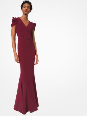 Stretch-Cady Belted Trumpet Gown