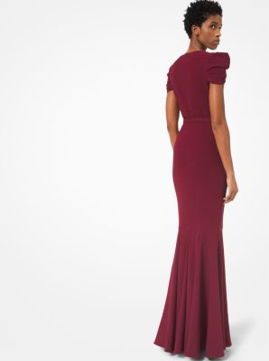 Stretch-Cady Belted Trumpet Gown