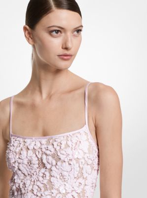 Hand-Embroidered Paillette Floral Lace Slip Dress