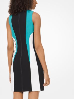 Vestido de tejido rizado el&aacute;stico con bloque de color in TURQUOISE | Michael Kors