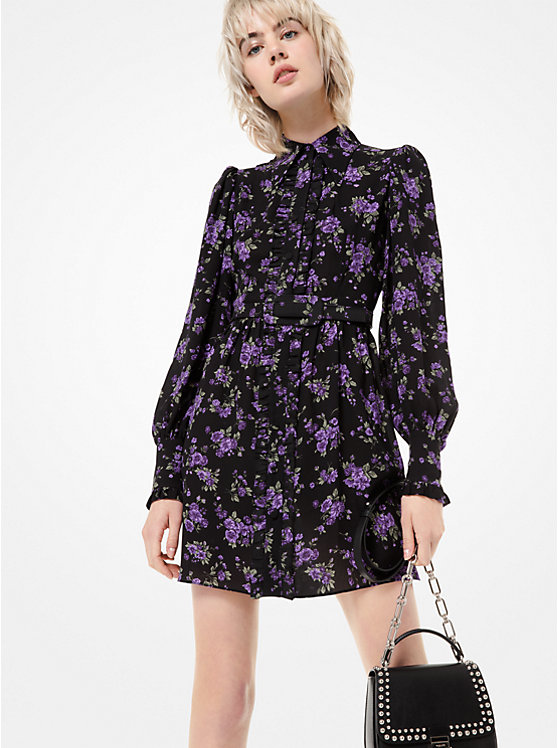 Floral Silk-Georgette Ruffled Shirtdress image number 0