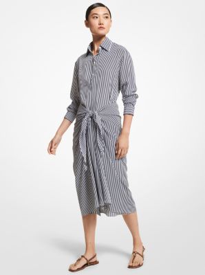 Striped Silk Crepe De Chine Tie-Waist Shirtdress | Michael Kors