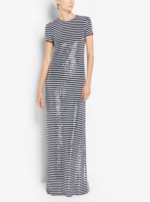 Robe t-shirt rayée en crêpe georgette à paillettes