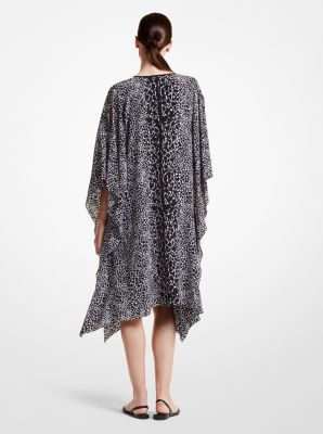 Ocelot Silk Crepe De Chine Caftan Dress in BLACK/WHITE | Michael Kors