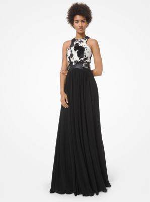 Pony Print Calf Hair And Georgette Jersey Gown | Michael Kors