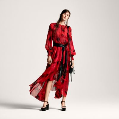 Poppy-Print Silk-Chiffon Tiered Dress