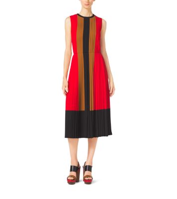 Color-Block Pleated Georgette Dress | Michael Kors