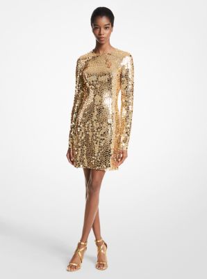 Vestido de tul el&aacute;stico con espejos bordados a mano in TOSTADO SUAVE | Michael Kors