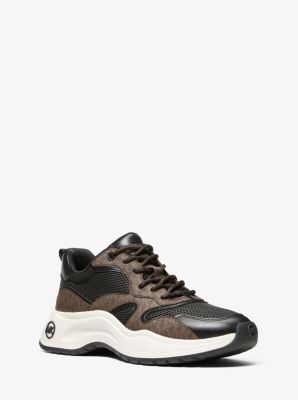 Michael Kors Levie Mixed-media Trainer In Brown