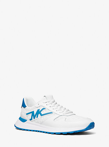 Michael Kors Dax Logo And Leather Trainer In Blue