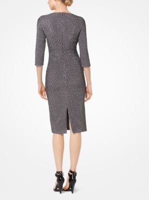 Houndstooth Stretch Metallic Jacquard Sheath Dress