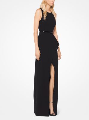 Ruffled Stretch Wool-Crepe Belted Gown image number 0
