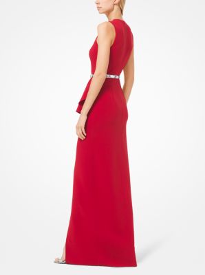 Ruffled Stretch Wool-Crepe Belted Gown in CRIMSON | Michael Kors