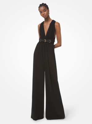 Matte Jersey Belted Jumpsuit in BLACK | Michael Kors