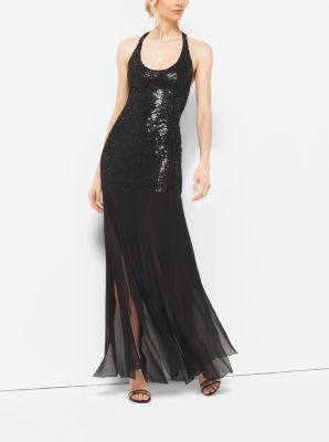 Crystal-Embroidered Stretch Silk-Tulle Slashed Gown