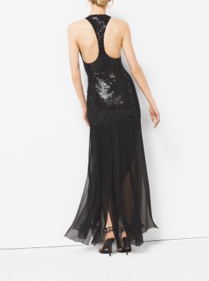 Crystal-Embroidered Stretch Silk-Tulle Slashed Gown