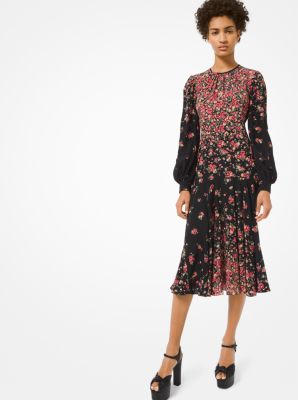Ombr&eacute; Floral Crushed Silk Crepe De Chine Dress