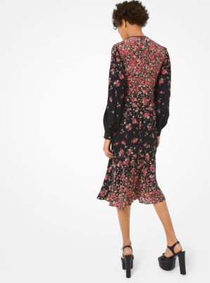 Ombr&eacute; Floral Crushed Silk Crepe De Chine Dress