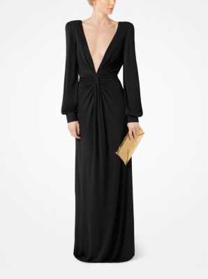 Crepe-Jersey Draped Plunge Gown | Michael Kors