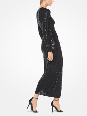 Sequined Matte-Jersey Cutout Sarong Dress in BLACK | Michael Kors