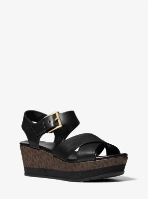 Neva Leather and Logo Wedge Sandal