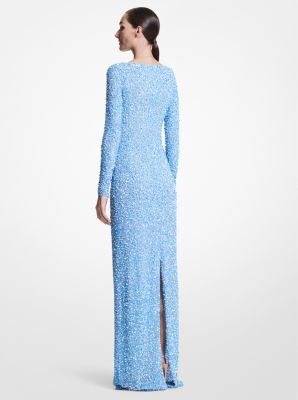 Floral Embellished Stretch Tulle Gown