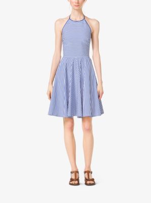 Striped Cotton-Poplin Halter Dress