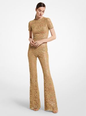 Hand-embroidered Sequin Stretch Jersey Flared Jumpsuit