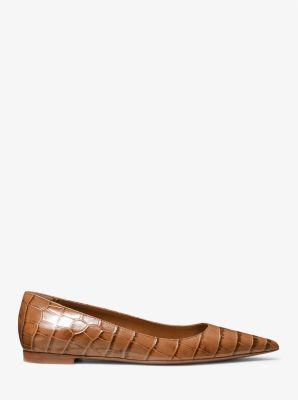 Agnes Crocodile Embossed Leather Flat