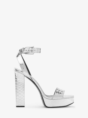 Anabelle Metallic Python Embossed Leather Platform Sandal