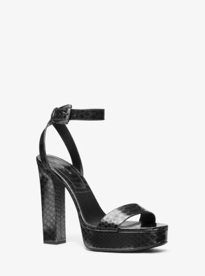 Michaelkors Anabelle Python Embossed Leather Platform Sandal,GUNMETAL