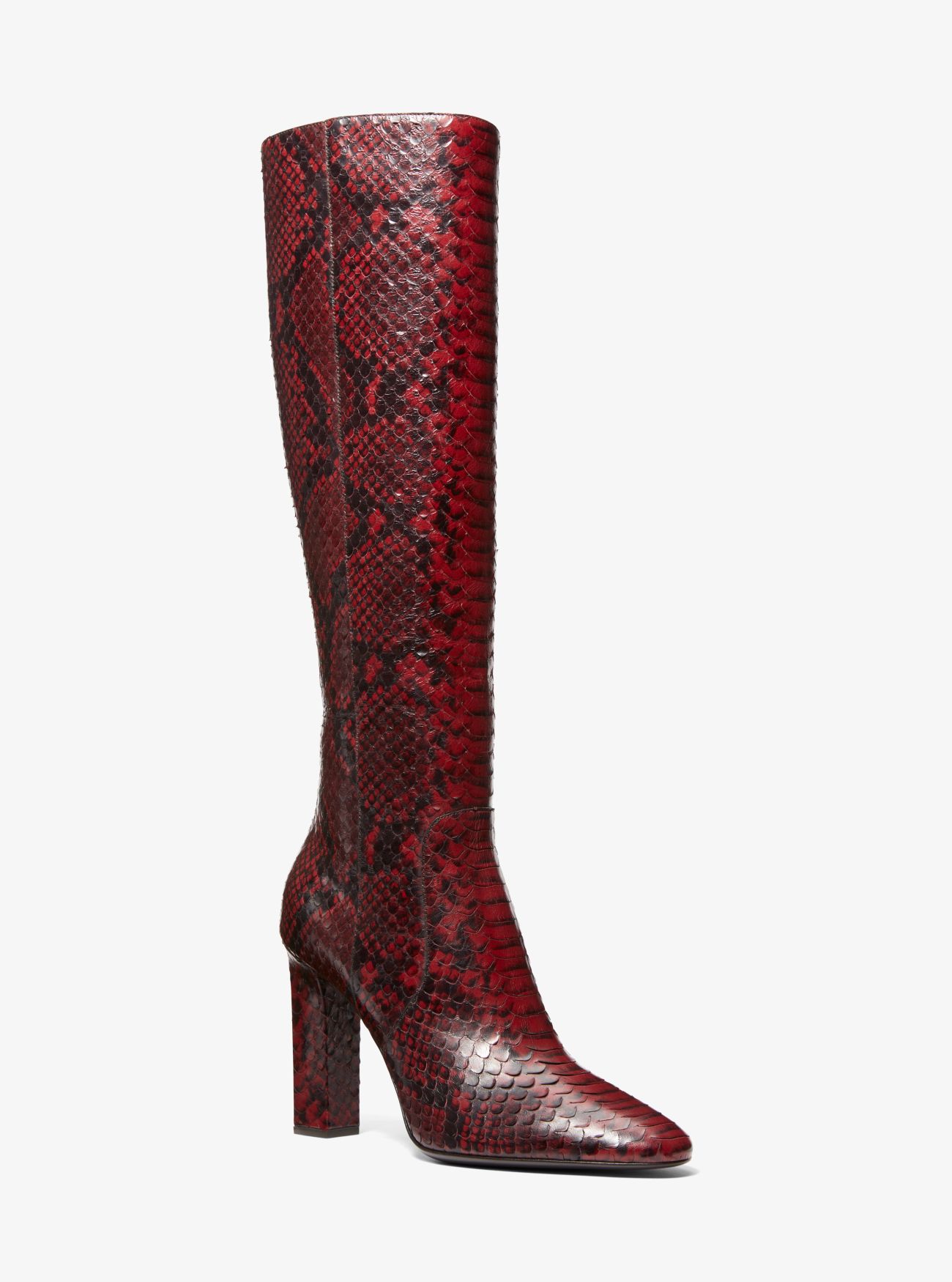 MK Carly Python Embossed Leather Boot - Red - Michael Kors