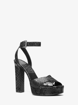 Michaelkors Cannon Python Embossed Leather Platform Sandal,GRAPHITE