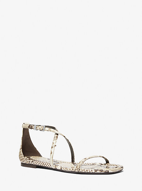 Michael Kors Polly Python Embossed Leather Sandal In Natural
