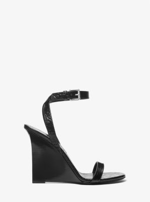 Claudia Crocodile Embossed Leather Wedge Sandal