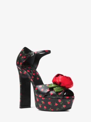 Huxley Rose Appliqué Rosebud Leather Platform Sandal