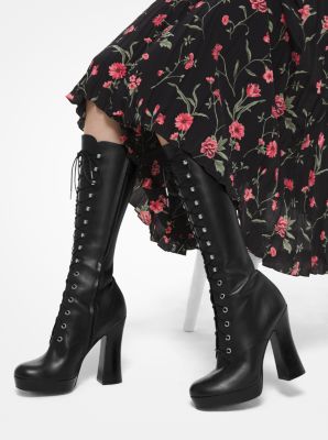 Deandra Calf Leather Platform Boot in BLACK | Michael Kors