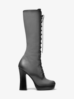 Deandra Burnished Calf Leather Platform Boot in SLATE | Michael Kors