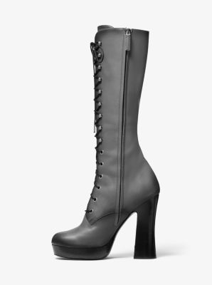 Deandra Burnished Calf Leather Platform Boot in SLATE | Michael Kors