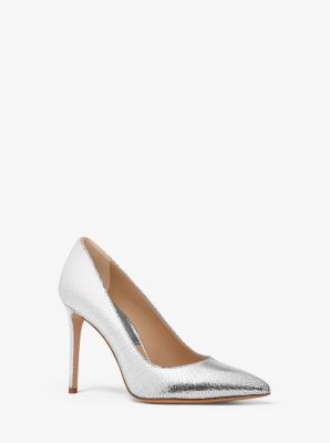 Gretel Crackled Leather Pump in SILVER | Michael Kors
